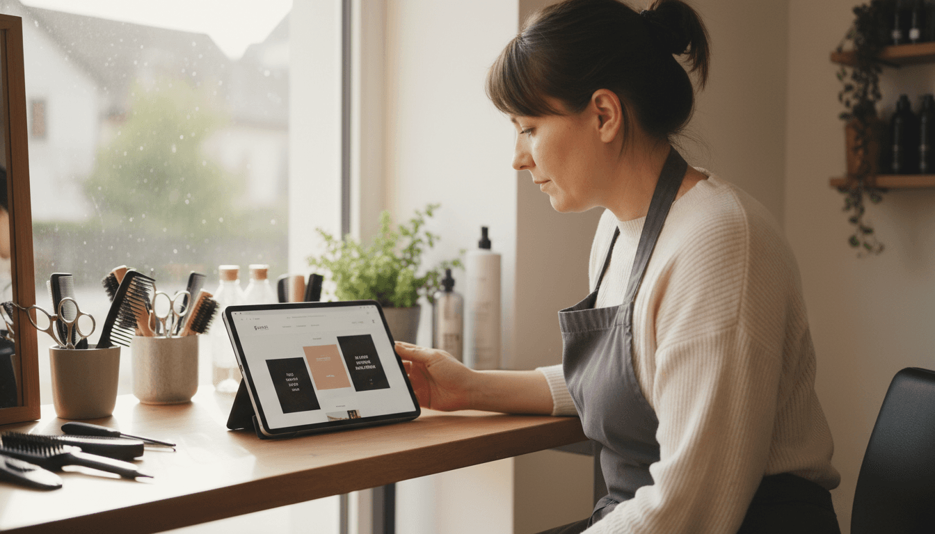 Kleinunternehmer in Bremgarten betrachtet seine neue Website auf einem Laptop