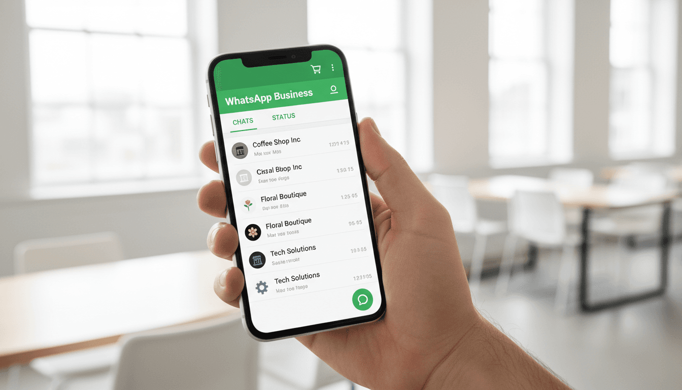 WhatsApp Business auf einem Smartphone in der Hand