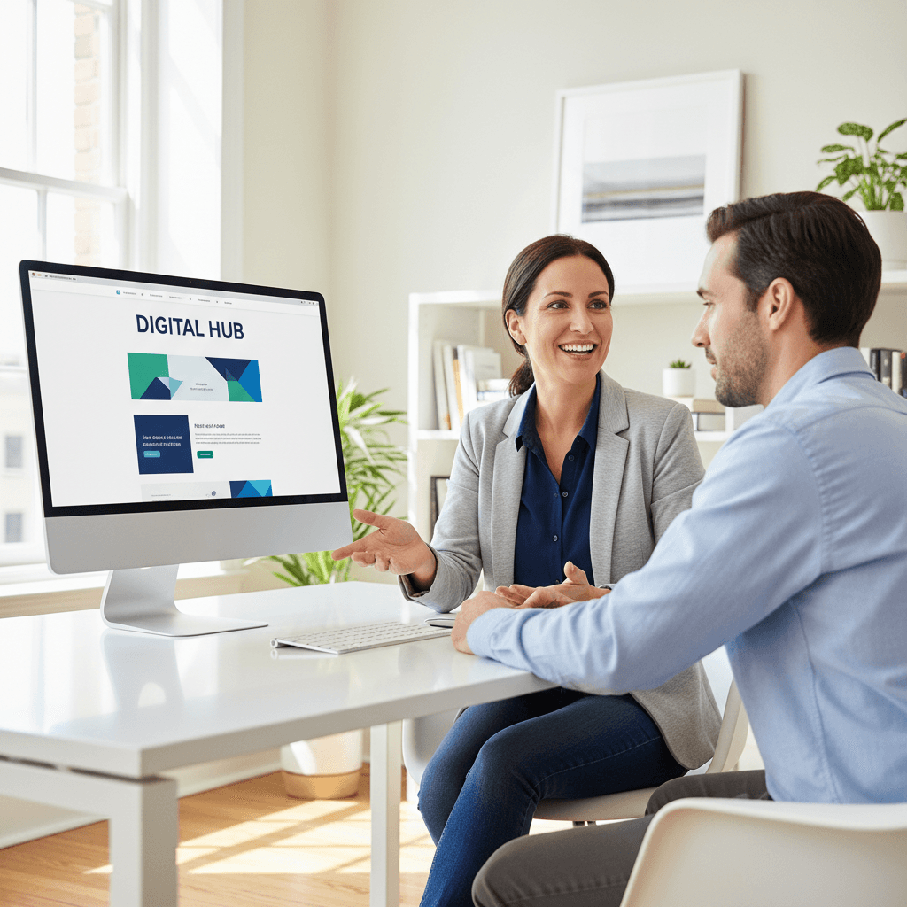 Freundlicher Webdesigner in einem modernen Büro