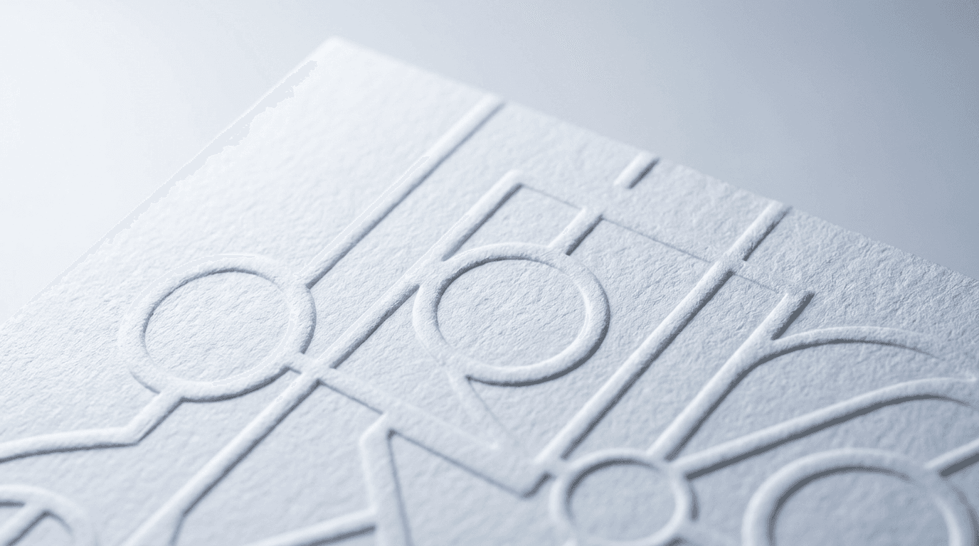 Close-up embossed paper texture with subtle geometric relief patterns emphasizing premium branding and document quality